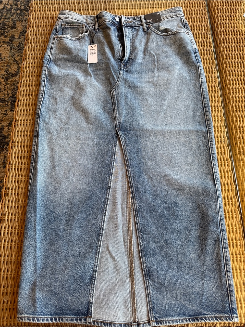Express Women’s Light Blue Straight Denim Skirt-Front Jeans